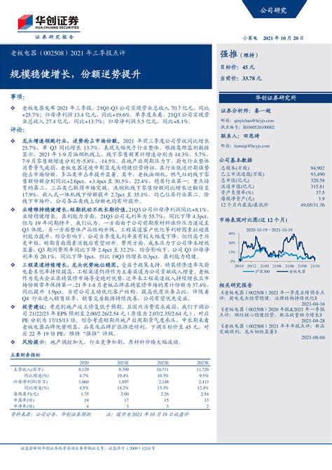 老板电器（002508）：规模稳健增长，份额逆势提升 洞见研报 行业报告