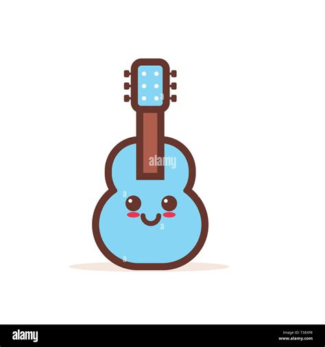 Cute Blue Classic Wooden Guitar Cartoon Comic Character With Smiling