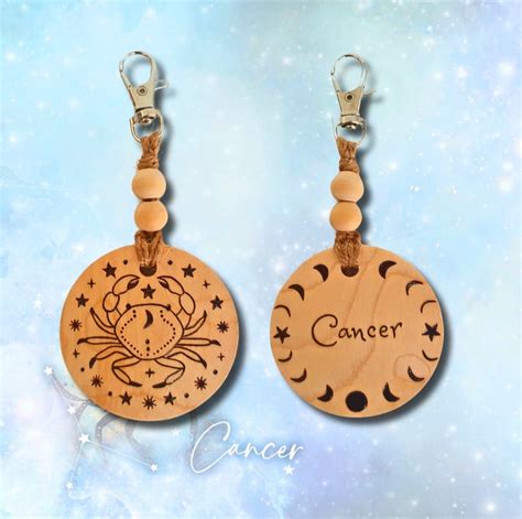 Cancer Zodiac Star Sign Card Wooden Keyring O Folksy