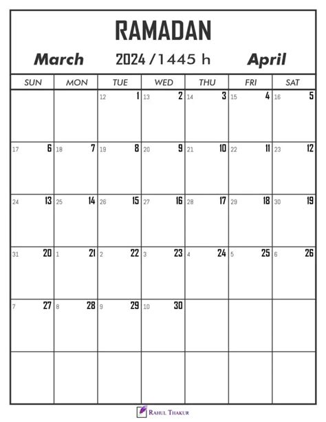 Ramadan 1445 Calendar (March – April 2024) Thakur Writes, 54% OFF