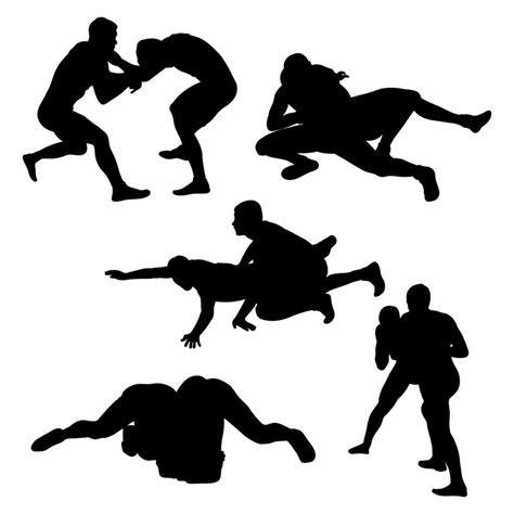 Set Of Silhouettes People Fighting Mma Fighters Greco Roman Wrestling