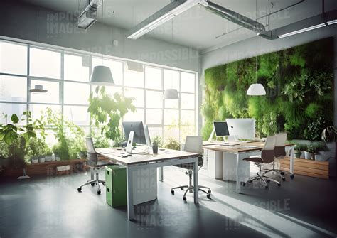 A Bright And Spacious Modern Office With Lots Of Greenery And Plants