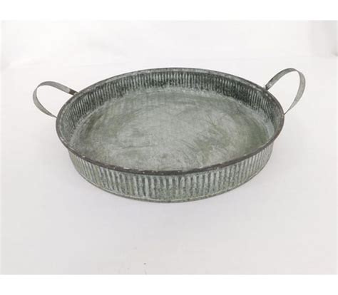 Galvanized Metal Round Tray With Handles - Etsy