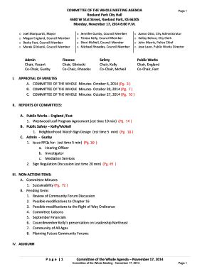 Fillable Online Committee Of The Whole Meeting Agenda W St