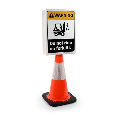 Warning Do Not Ride On Forklift Portrait Double Sided Cone Sign