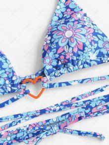 ZAFUL Floral Heart Shaped Ring Floss Bikini Swimwear In BLUE ZAFUL