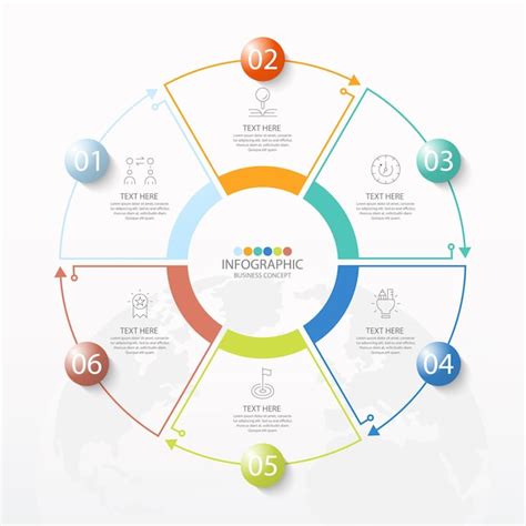 6단계 프로세스 또는 옵션이 있는 기본 원 인포그래픽 템플릿 프리미엄 벡터