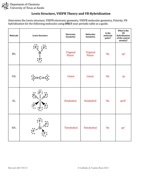 SOLUTION: Lewis structure vsepr theory vb hybridization wkst key ...