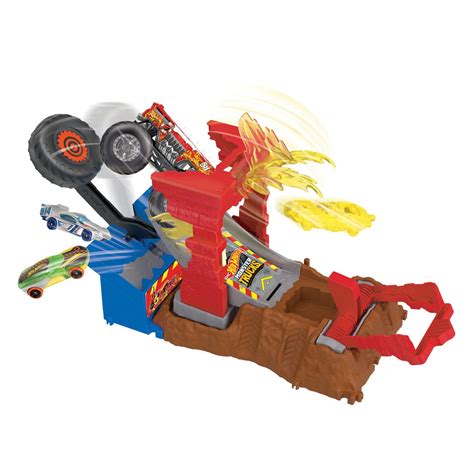 Hot Wheels Monster Trucks Arena Smash Alarm Fire Crash Challenge Playset Thimble Toys
