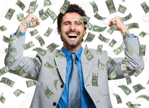 Happy Man Enjoying The Rain Of Money Stock Photo Crushpixel