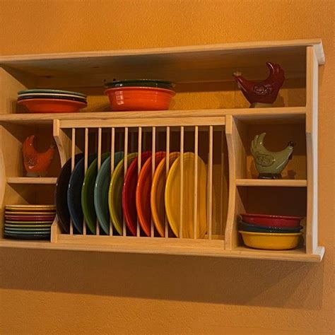 Triple Shelf Wood Plate Dish Rack Glasses Spices Organizer Kitchen