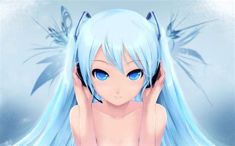 1680x1050 Anime Girl Hair Blue Headphones Wallpaper 