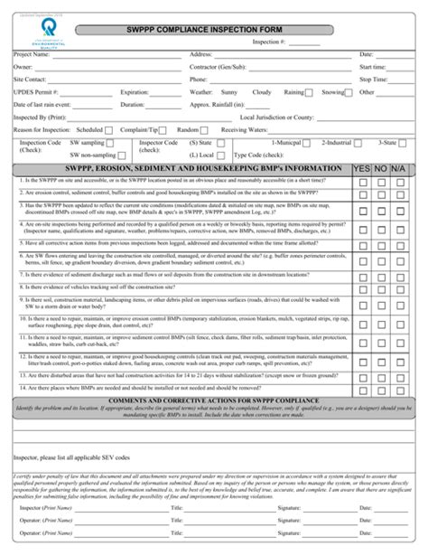 Printable Swppp Inspection Form