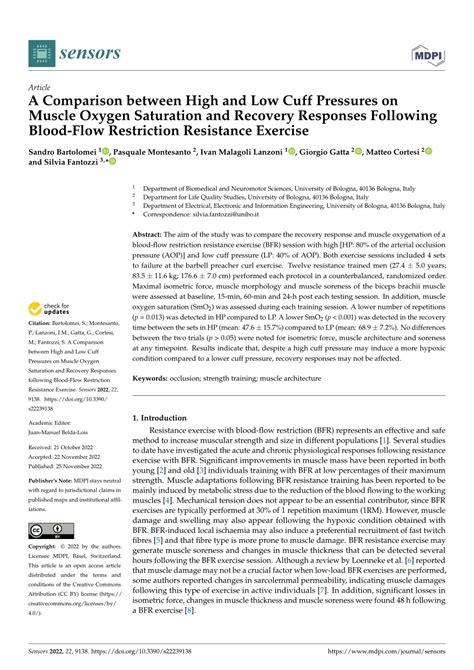 PDF A Comparison Between High And Low Cuff Pressures On Muscle Oxygen