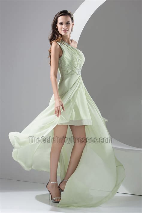 Sage One Shoulder Chiffon High Low Prom Dress Evening Gown