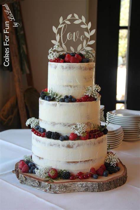 Semi Naked Weddingcake Naked Wedding Cake With Fruit Fruit Wedding Cake Simple Wedding Cake