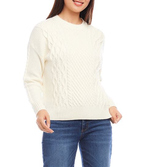 Karen Kane Cable Knit Crew Neck Long Sleeve Sweater Dillards