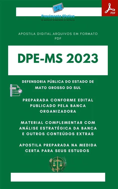 Provimento Efetivo Concursos Apostila DPE MS Análise de Sistemas