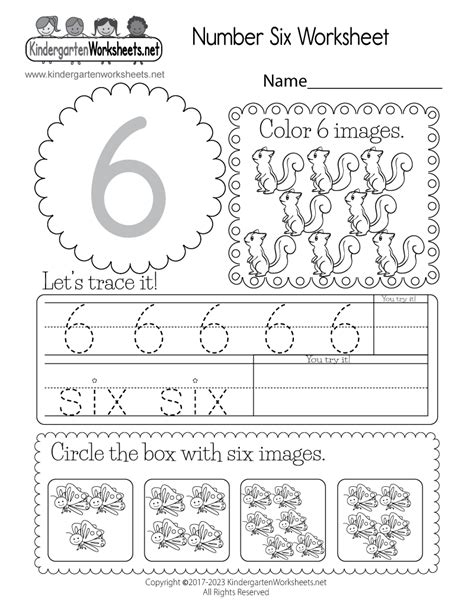 Free Printable Number Six Worksheet