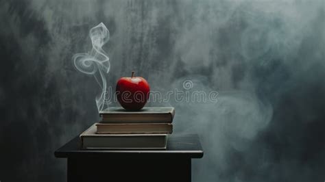 A Red Apple Sitting On Top Of A Stack Of Books On Top Of A Black Table