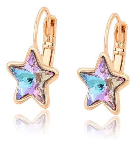 Aretes Oro 18k Lam Estrella Swarovski Regalo Hermosos Bonito Meses