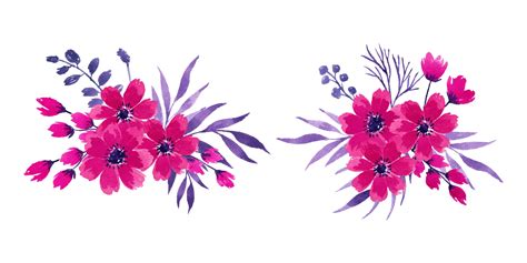 Fuchsia Watercolor Flower Arrangement Separated Vector Set 3174021