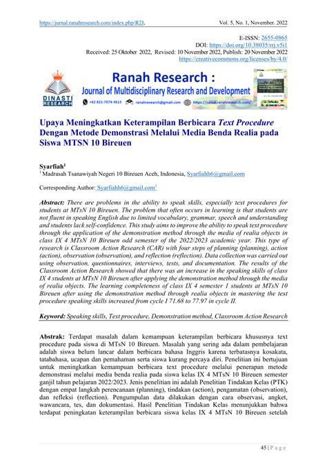 Pdf Upaya Meningkatkan Keterampilan Berbicara Text Procedure Dengan