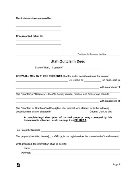 Utah Quit Claim Deed Form at tartylerblog Blog