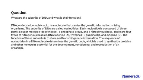 SOLVED: What are the subunits of DNA and what is their function?