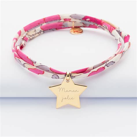 Bracelet personnalisé prénom 2 tours Liberty médaille gravée étoile