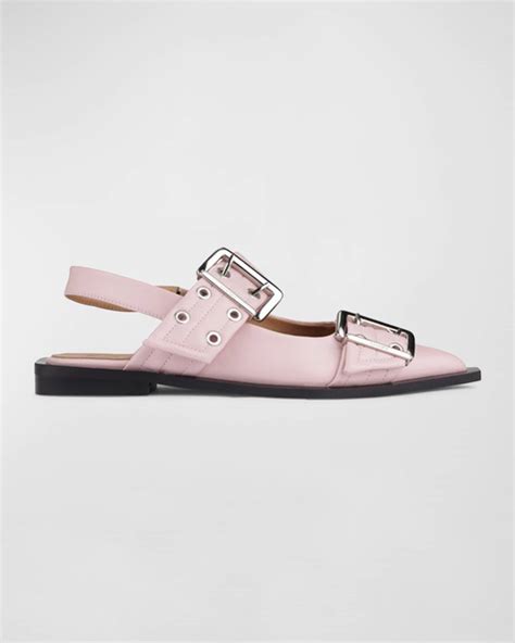 Ganni Dual Buckle Slingback Ballerina Flats Neiman Marcus