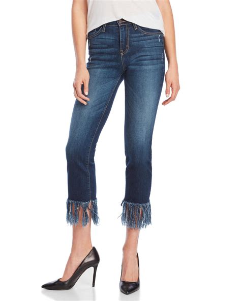 Flying Monkey Cropped Fringe Hem Jeans In Blue Lyst