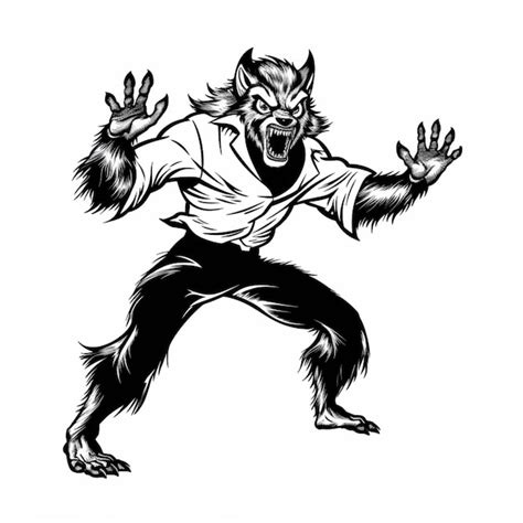 Premium Photo | A black and white drawing of a werewolf running with ...