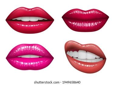 Realistic Female Lips Gloss Mouths Bright Stock Vector Royalty Free