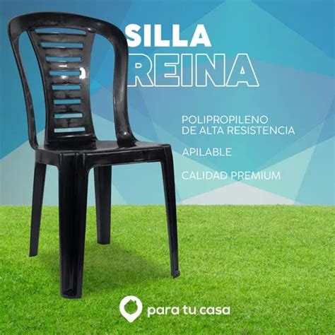 Silla Plástica X 6 Apilable Reforzada Reina Negro Quality Ct en venta