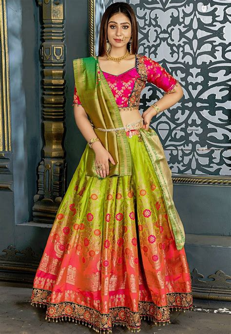 Green Banarasi Silk Circular Lehenga Choli