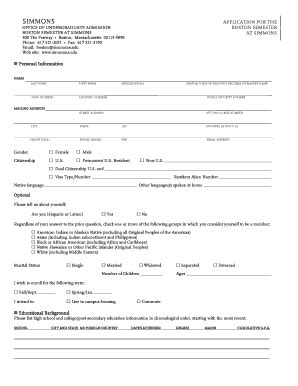 Fillable Online Simmons Boston Semester Simmons Fax Email Print