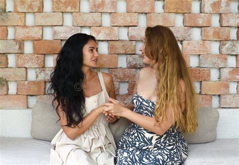 Russian Beautiful Blonde Woman Talking With Her Best Friend Stock Image Image Of Funny Female