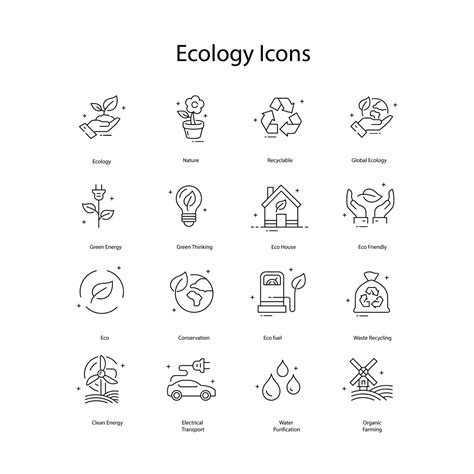 Conjunto De Iconos Vectoriales De Ecología Símbolos De Conservación Del Medio Ambiente Vector