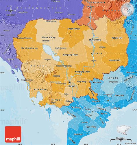 Political Shades Map Of Cambodia