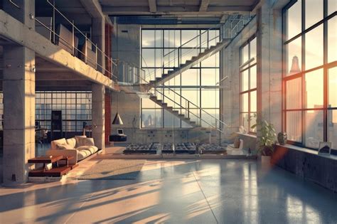 Premium Photo Beautiful Modern Loft Staircase View