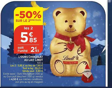 Promo L Ours Chocolat Au Lait Lindt Chez Atac Icatalogue Fr