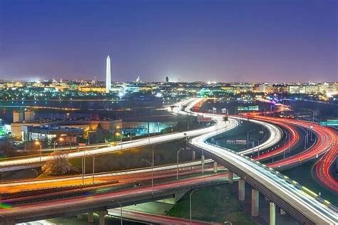 Washington, D.C. skyline with highways and monuments