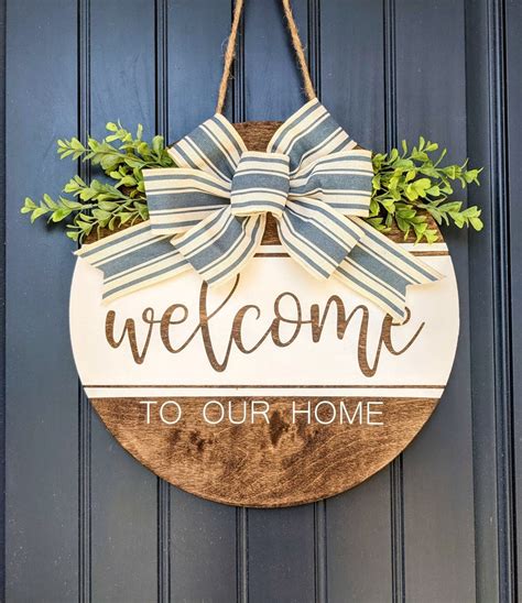 Welcome To Our Home Sign Wooden Front Porch Sign Round Welcome Wreath