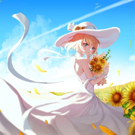 Anime girl Wallpaper 4K, Sunflowers, Sunny day, 5K