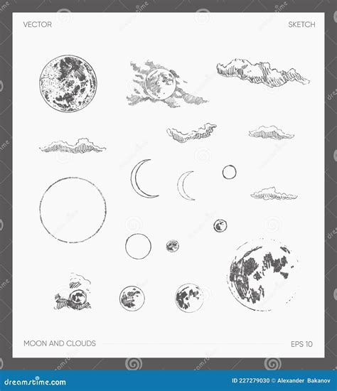 Set of High Detail Drawn Vector Moon Clouds Sketch Stock Vector ...