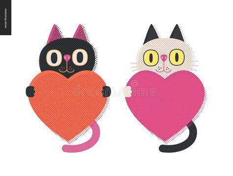 Cats Holding A Heart Valentine Graphics Stock Vector Illustration