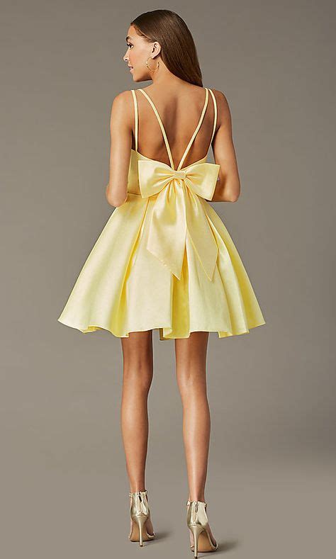 Short Homecoming Party Dress With Detachable Bow Yellow Homecoming Dresses Dresses Party Dress