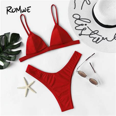 Romwe Sport High Leg Triangle Bikini Set Summer Beach Sexy