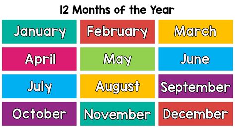 Months Of The Year Printable Chart 